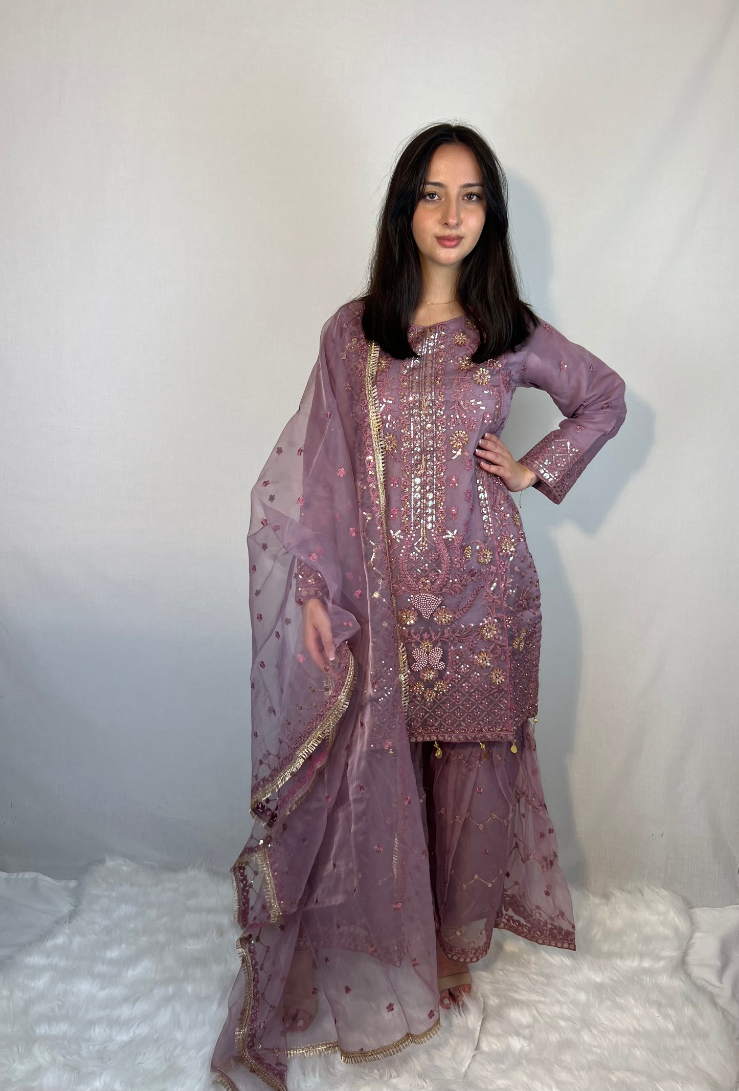 Dusky Lilac Embroidered Sharara