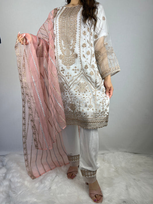 White & Pink Salwar Kameez Suit