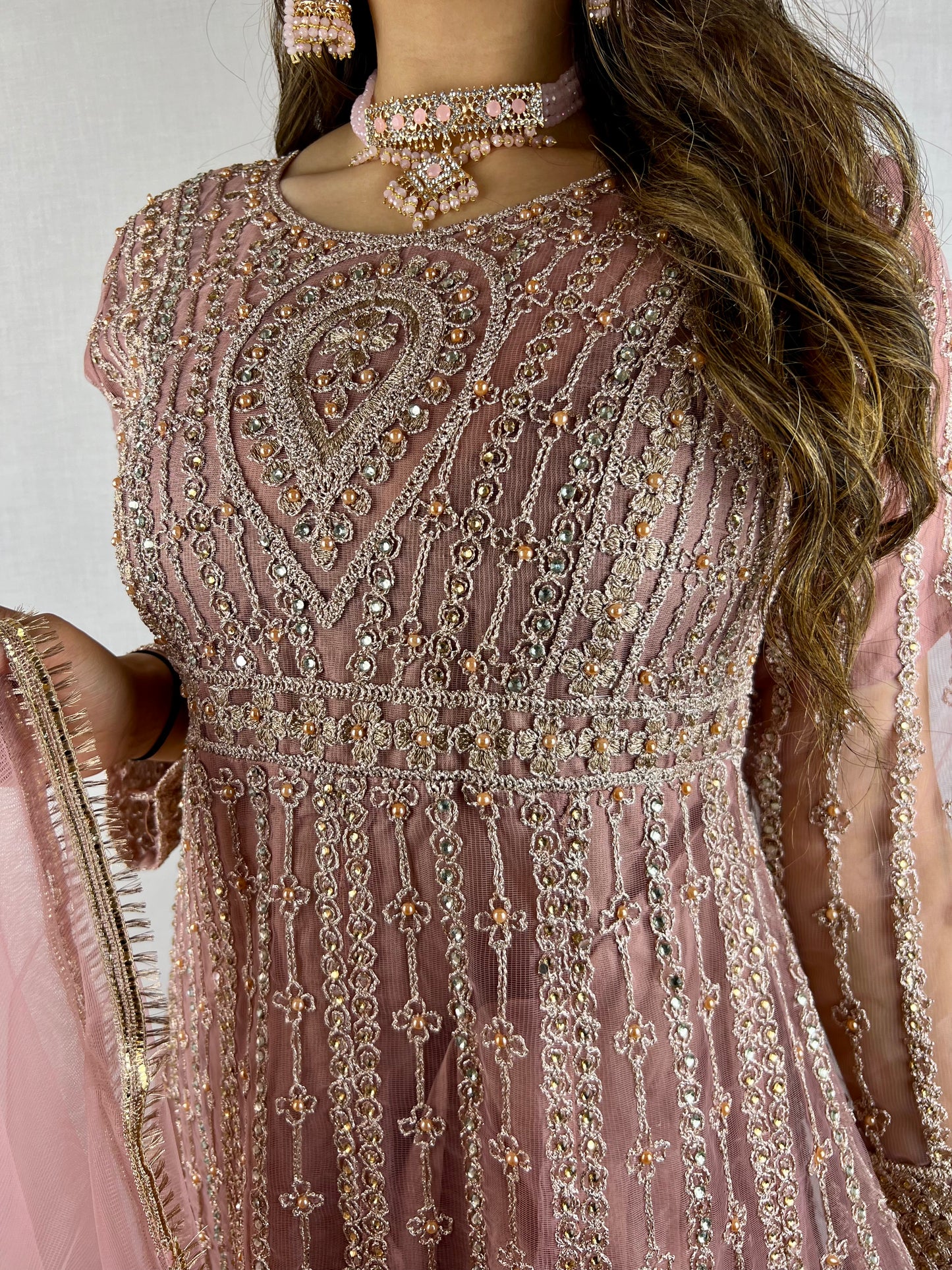 Dusky Pink Embroidered Anarkali Dress