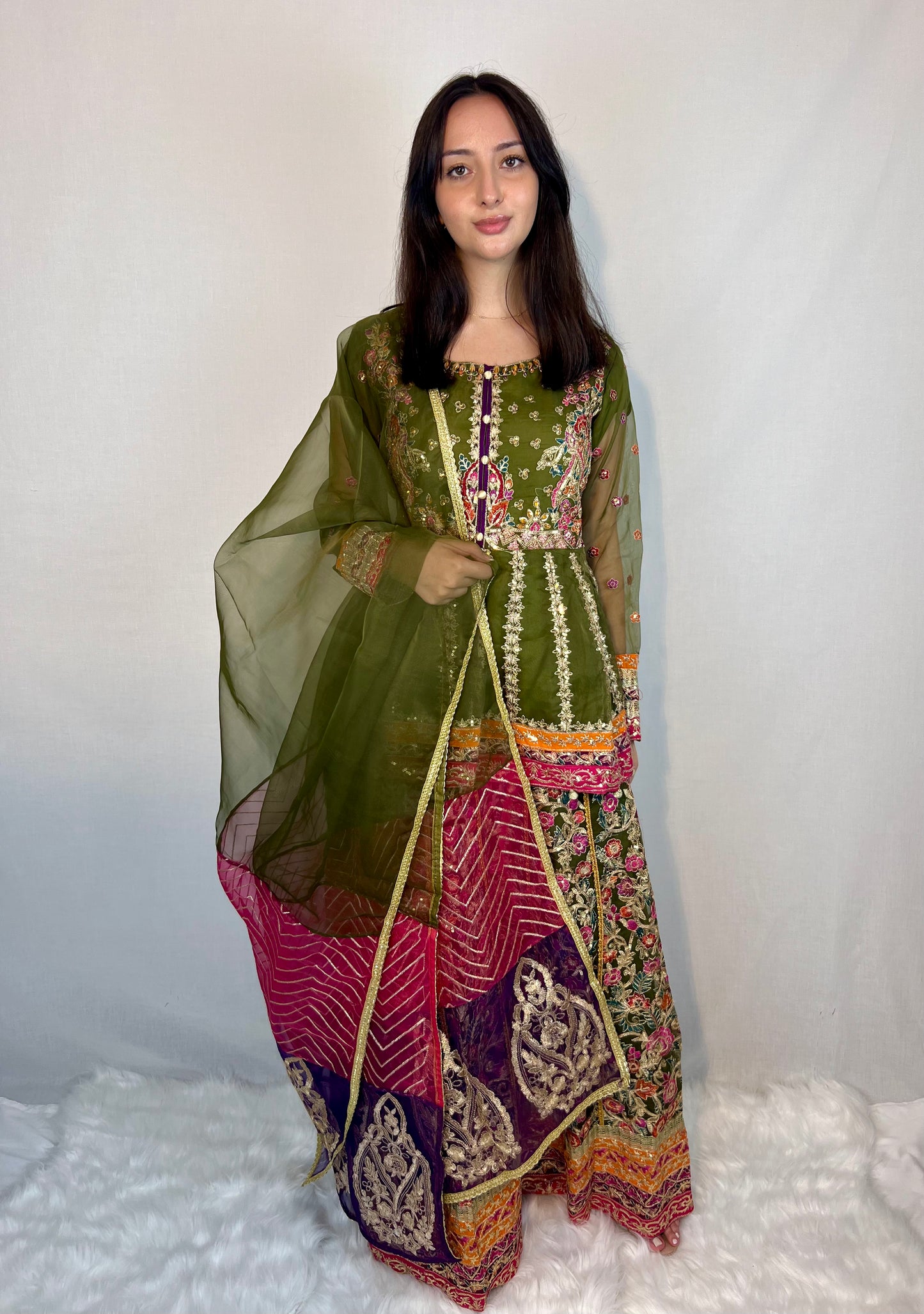 Floral Green Kurta and Lehenga
