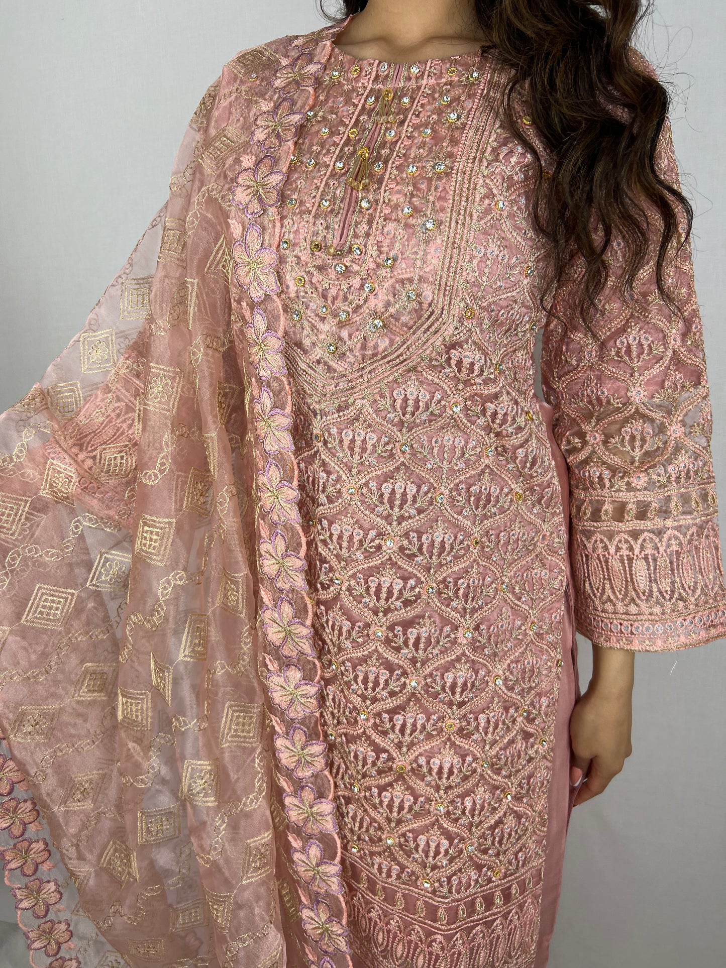 Baby Pink Salwar Kameez With Floral Dupatta
