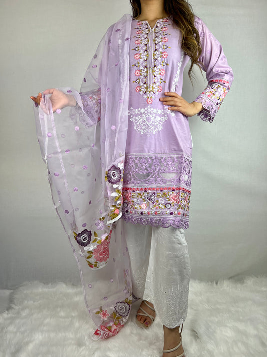 Pastel Purple Summer Salwar Suit with Wide Pants