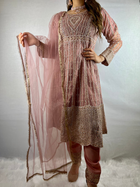 Dusky Pink Embroidered Anarkali Dress
