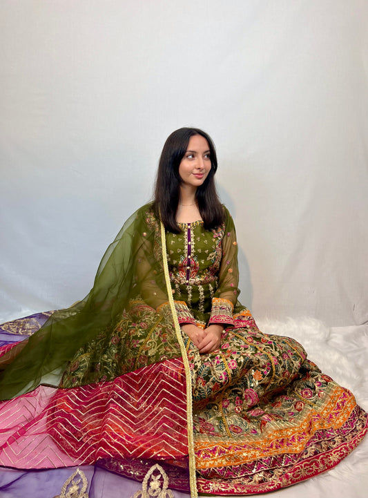 Floral Green Kurta and Lehenga