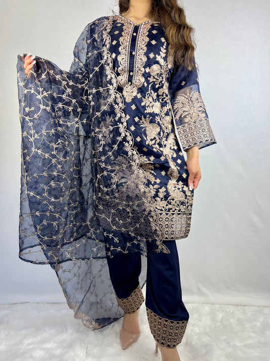 Royal Blue Salwar Kameez Zaari Embroidery