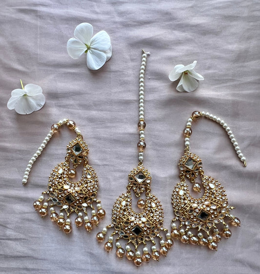 White Pearl & Gold Jewellery Set