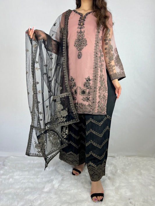 Dusky Pink & Black Zardorzi Suit