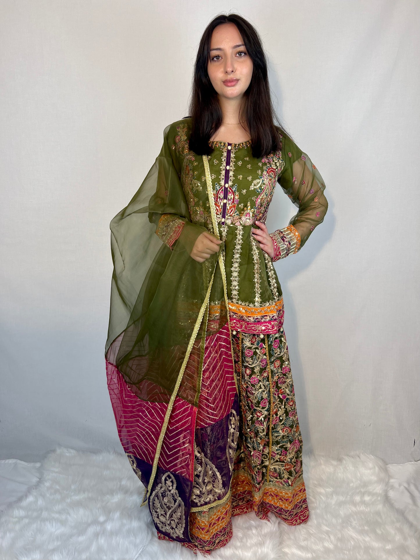 Floral Green Kurta and Lehenga