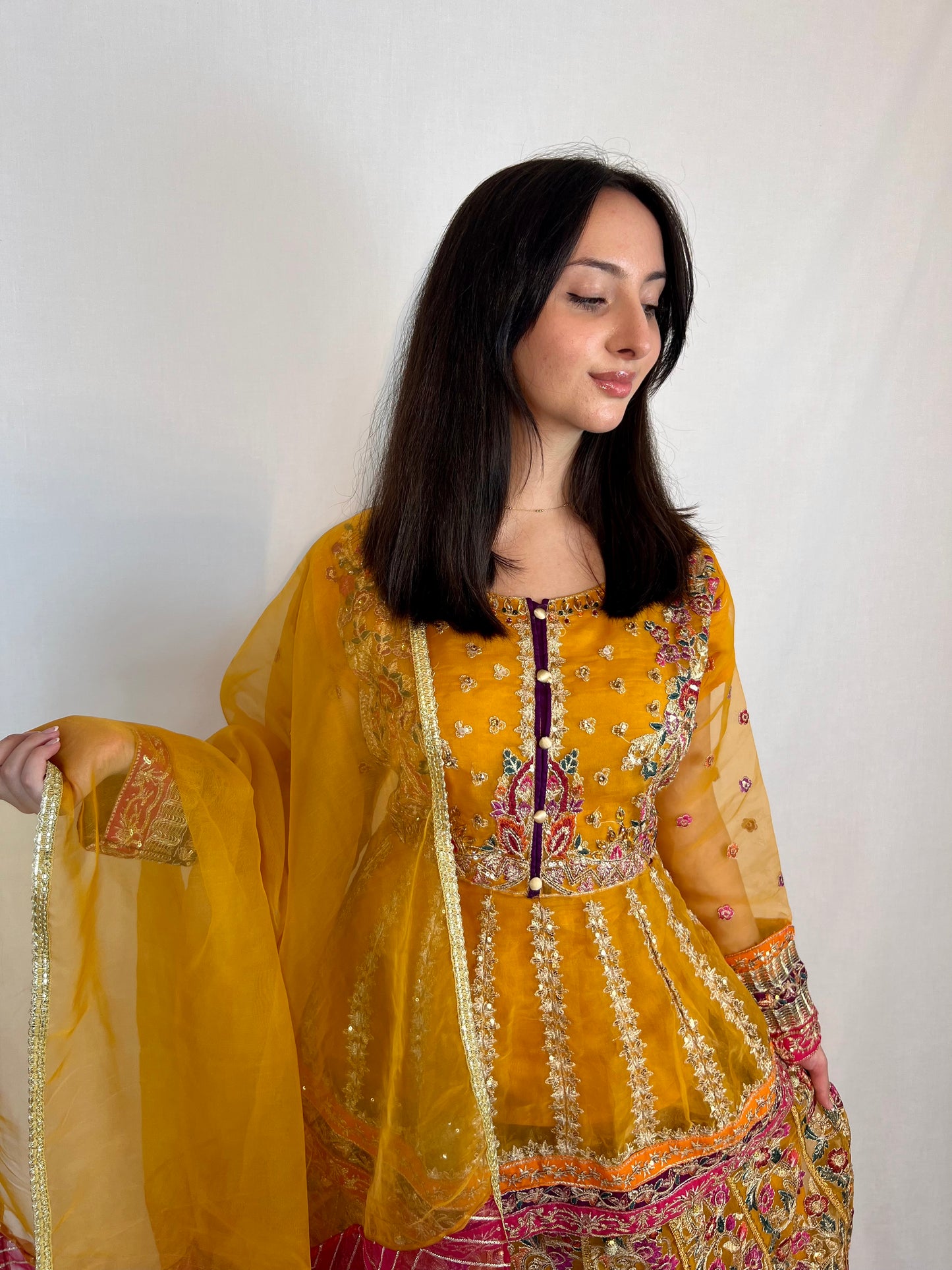 Floral Yellow Kurta and Lehenga