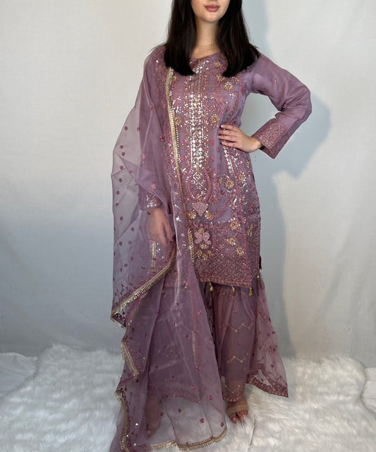 Dusky Lilac Embroidered Sharara