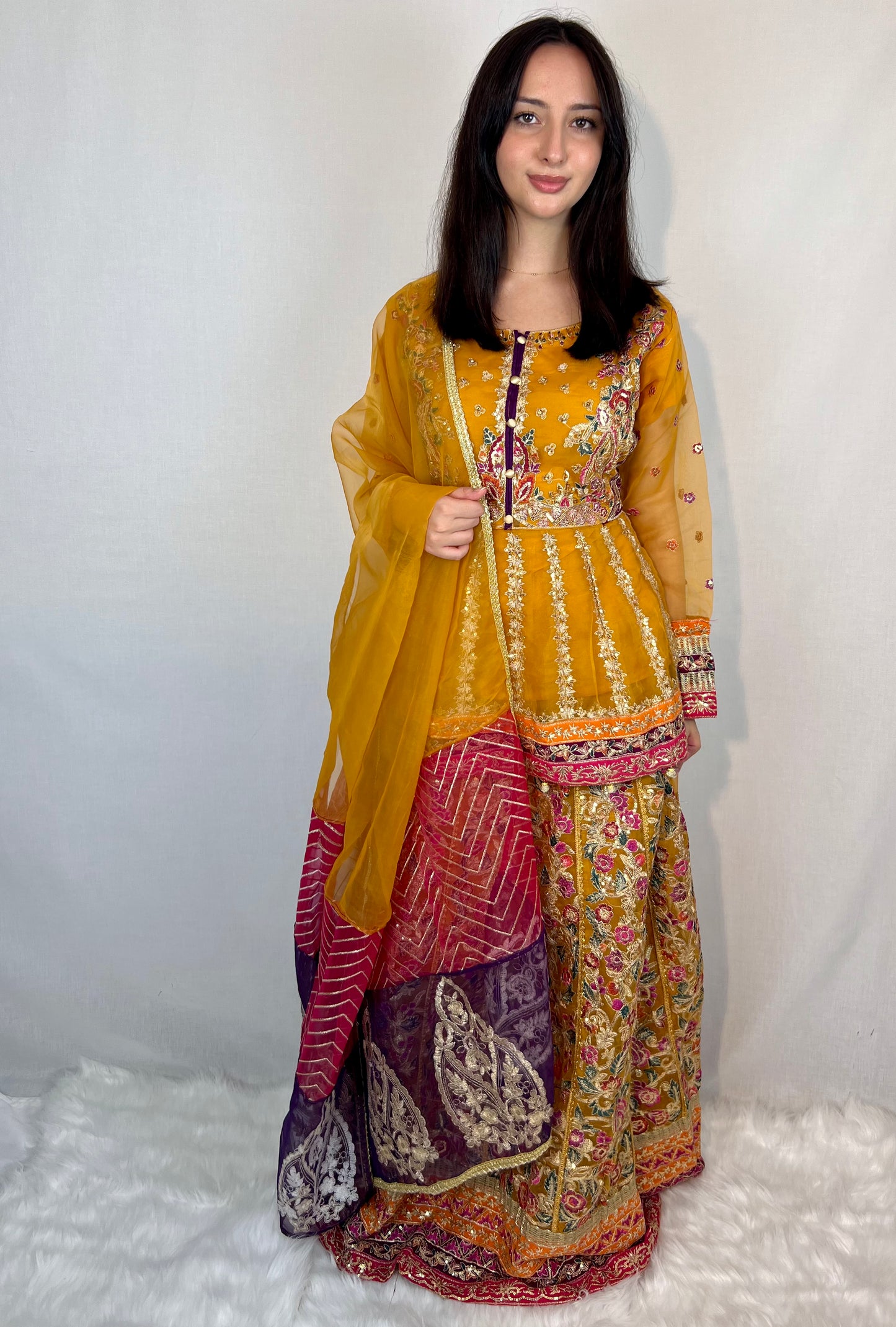 Floral Yellow Kurta and Lehenga