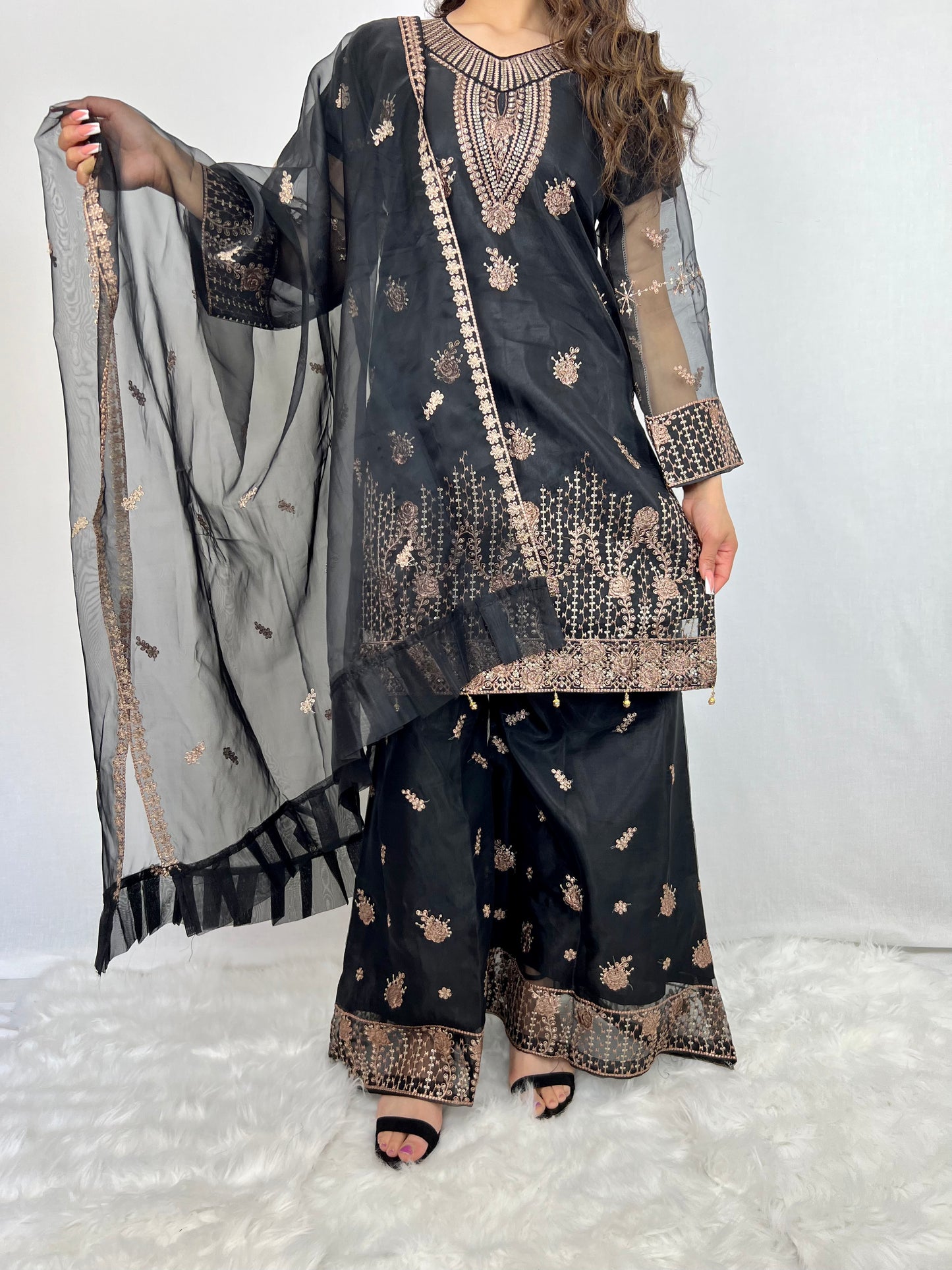 Kohl Black Embroidered Gharara