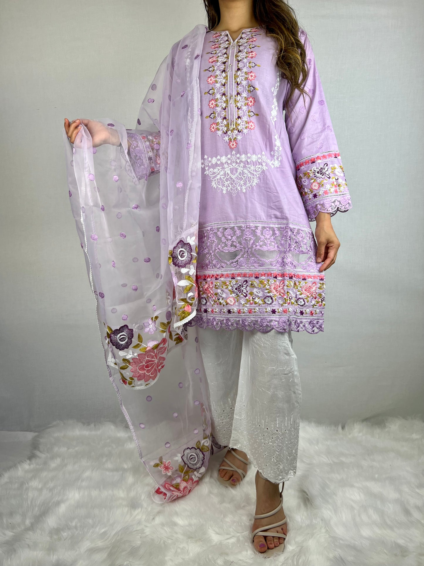 Pastel Purple Summer Salwar Suit with Wide Pants