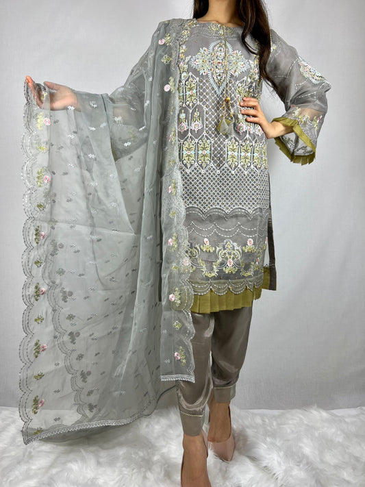Floral Grey Embroidery Lawn Suit