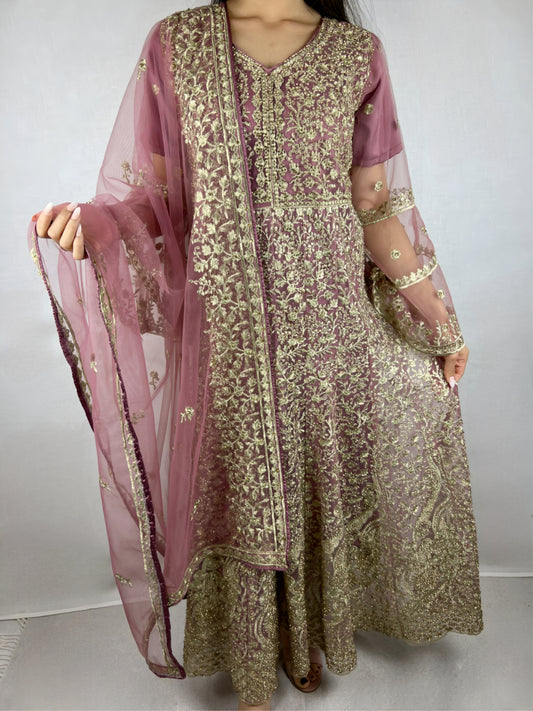 Dark Mauve Anarkali Suit With Heavy Embroidery